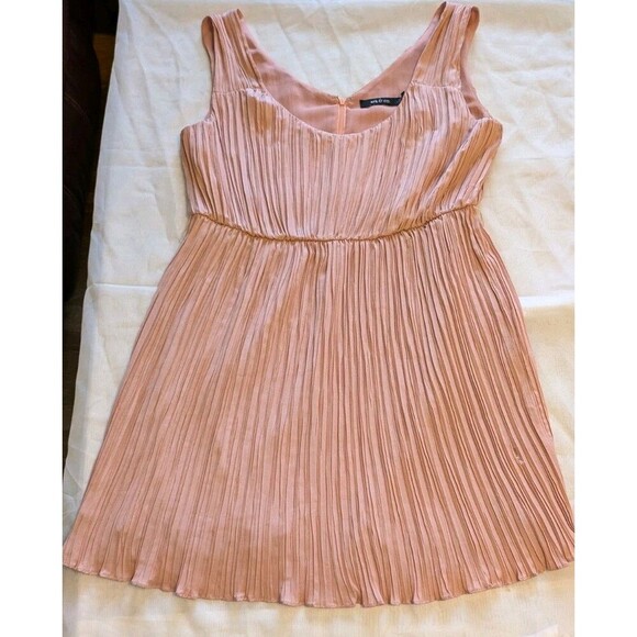 Anthropologie Ark & Co Women Large Cocktail Dress Pink Pleated A-Line Sleeveless - Picture 8 of 12
